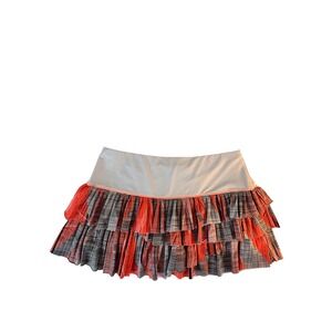 Lucky in Love Tennis Skort Skirt Size L White Orange Grey Tiered Activewear